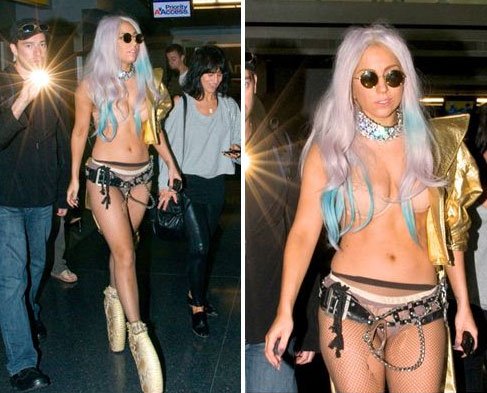Lady Gaga衣不蔽体一眼看透 机场迅速通关(图)